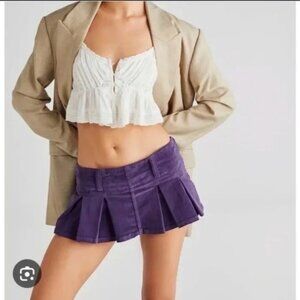Free People Purple Corduroy Pleated Micro Mini Skirt / Skort Size 6